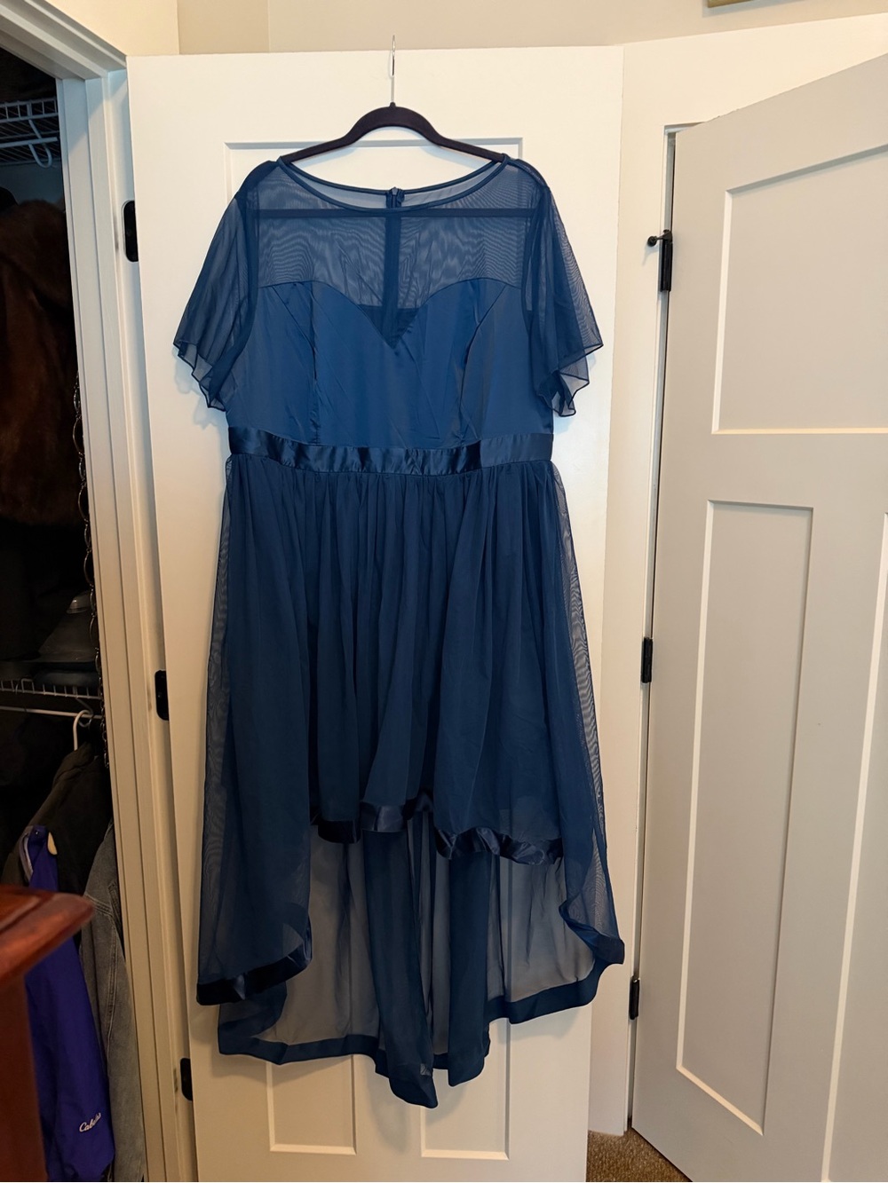 Blue High-Low Mesh Evening Dress